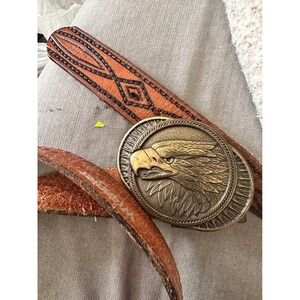 Italian Wrangler Leather Belt with  Eagle Brass Buckle Western Style‎ Size 48th.